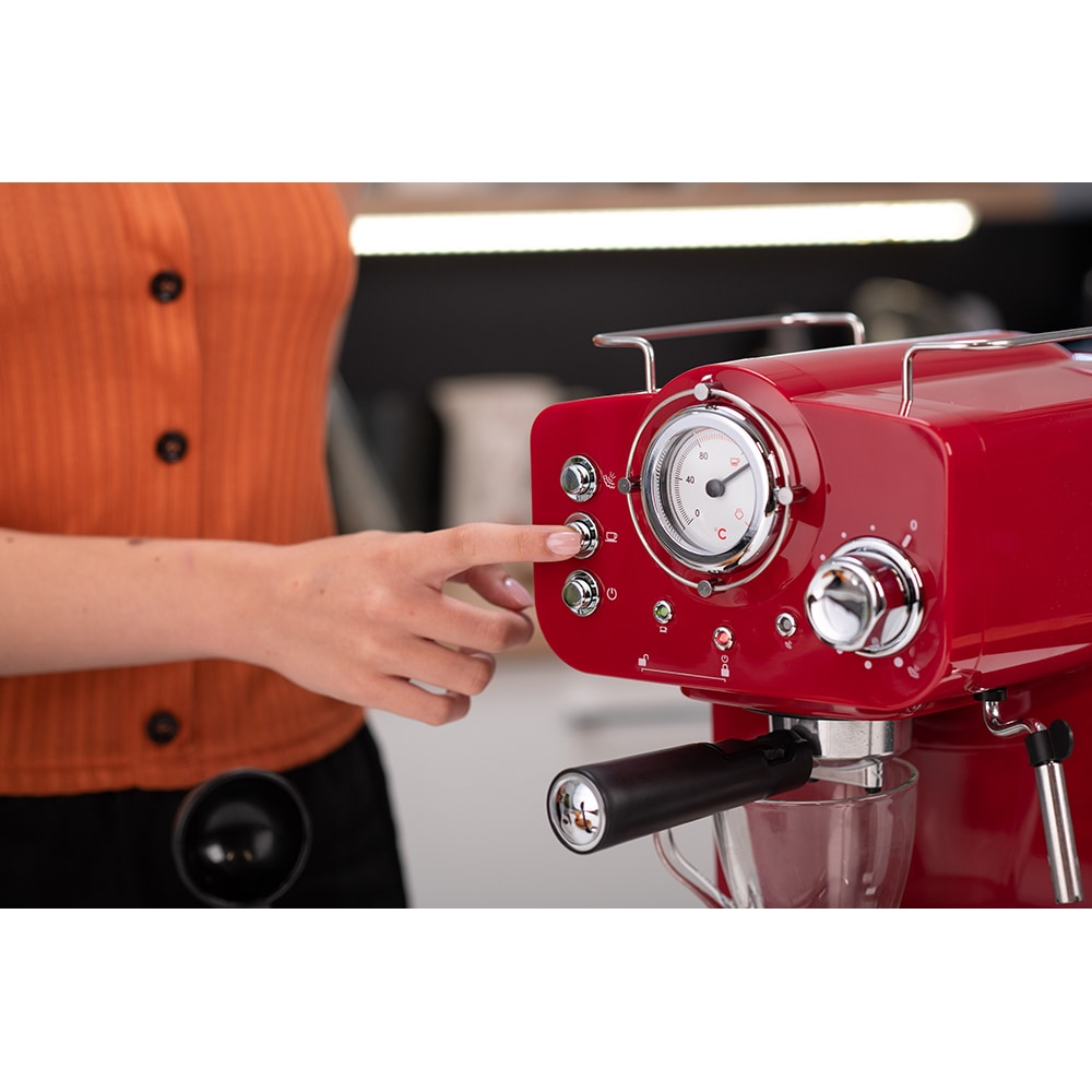 Espressor manual VORTEX VO4016, 1.25l, 1100W, 15 bar, rosu-argintiu