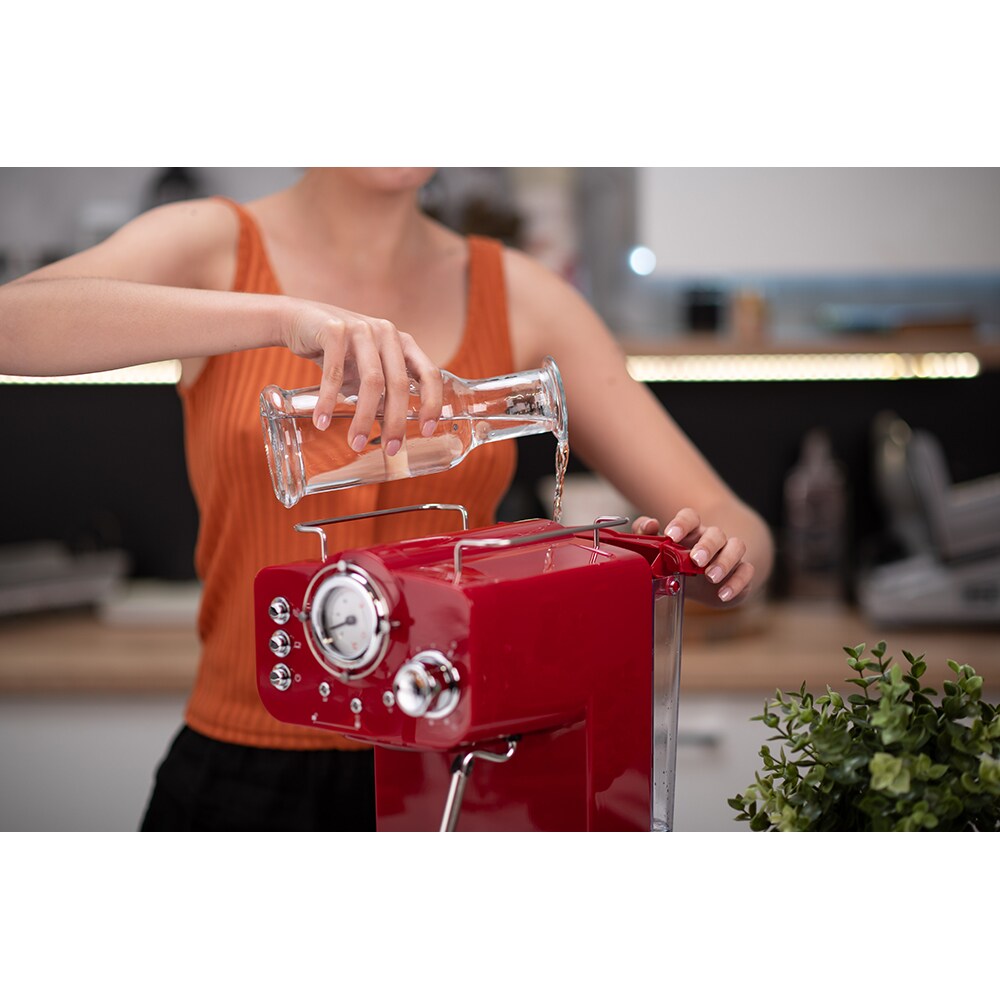Espressor manual VORTEX VO4016, 1.25l, 1100W, 15 bar, rosu-argintiu