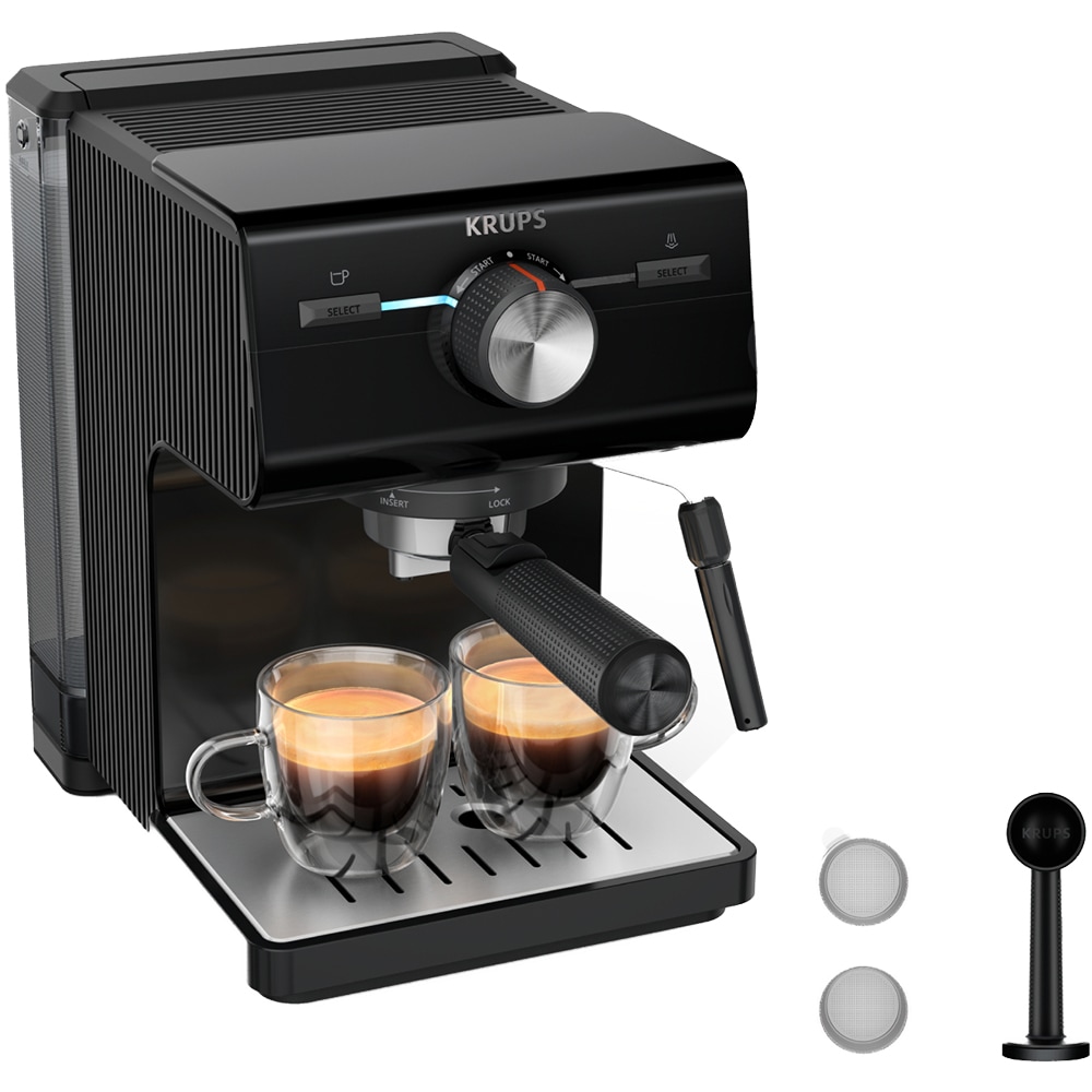 Espressor manual KRUPS Authentic XP381810, 2l, 15 bar, sistem Cappuccino, negru-argintiu