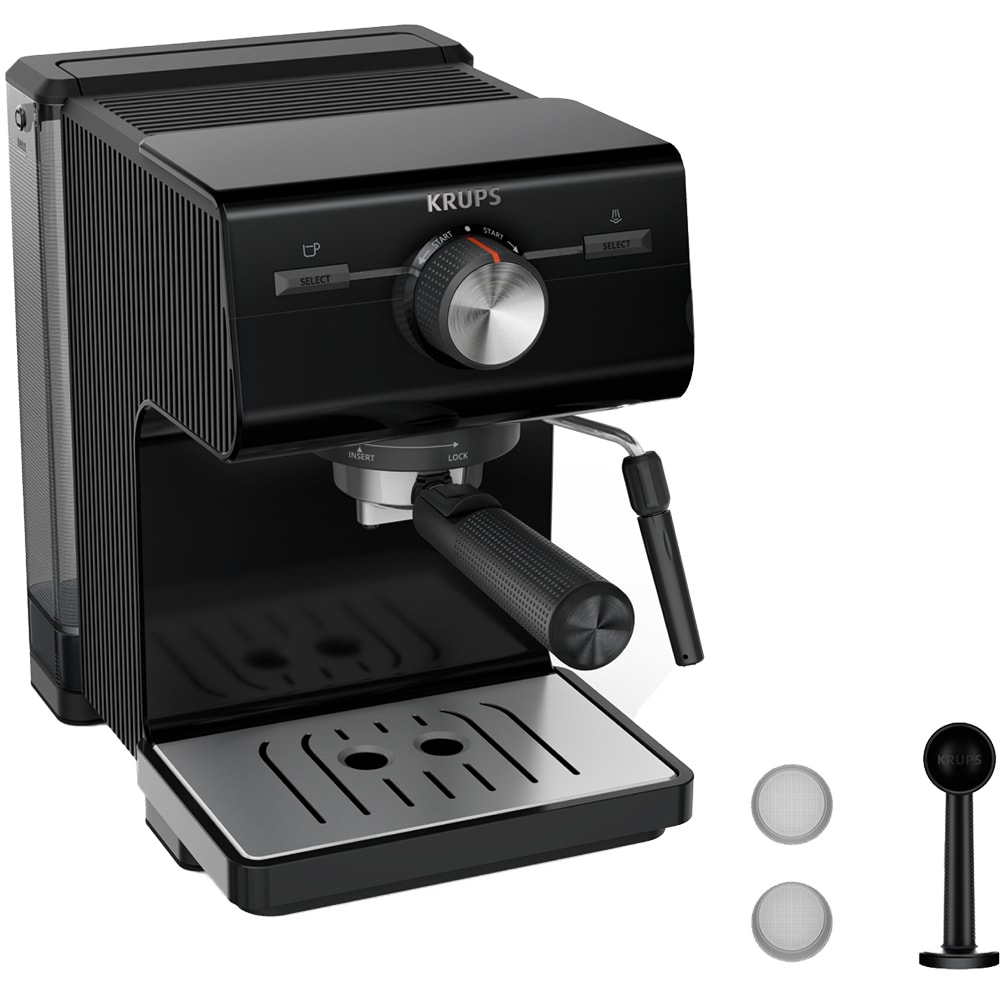 Espressor manual KRUPS Authentic XP381810, 2l, 15 bar, sistem Cappuccino, negru-argintiu