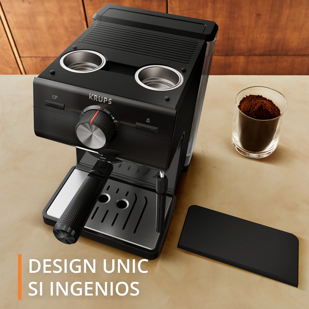 Espressor manual KRUPS Authentic XP381810, 2l, 15 bar, sistem Cappuccino, negru-argintiu
