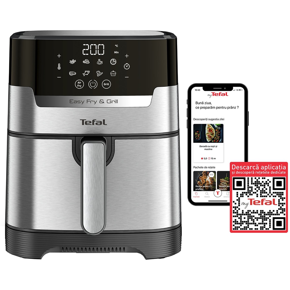 Friteuza cu aer cald TEFAL Easy Fry EY505D15, 1.2kg, 4.2l, 1400W, negru-argintiu