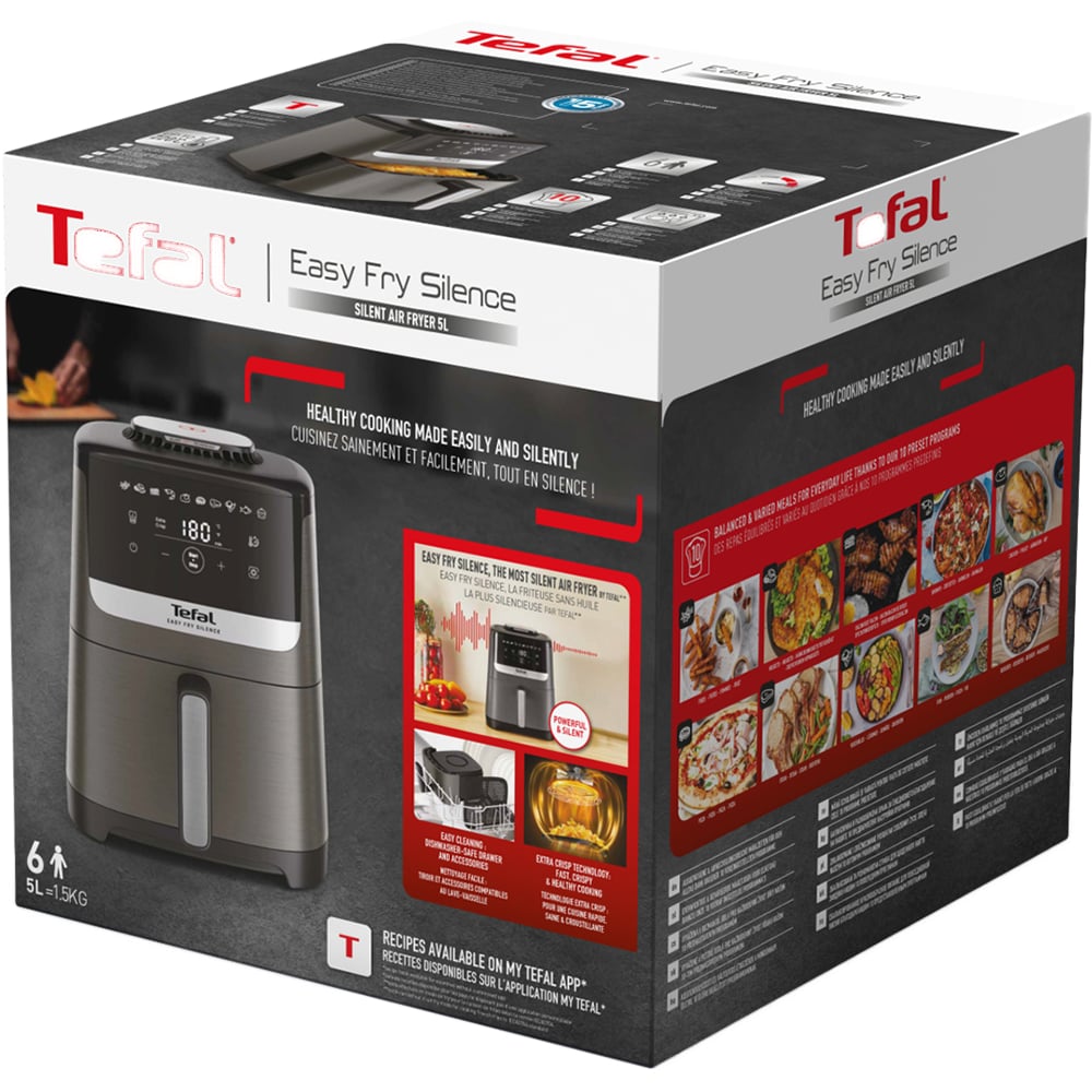 Friteuza cu aer cald TEFAL Easy Fry Silence EY551HE0, 1.5kg, 5l, 1670W, gri inchis-negru