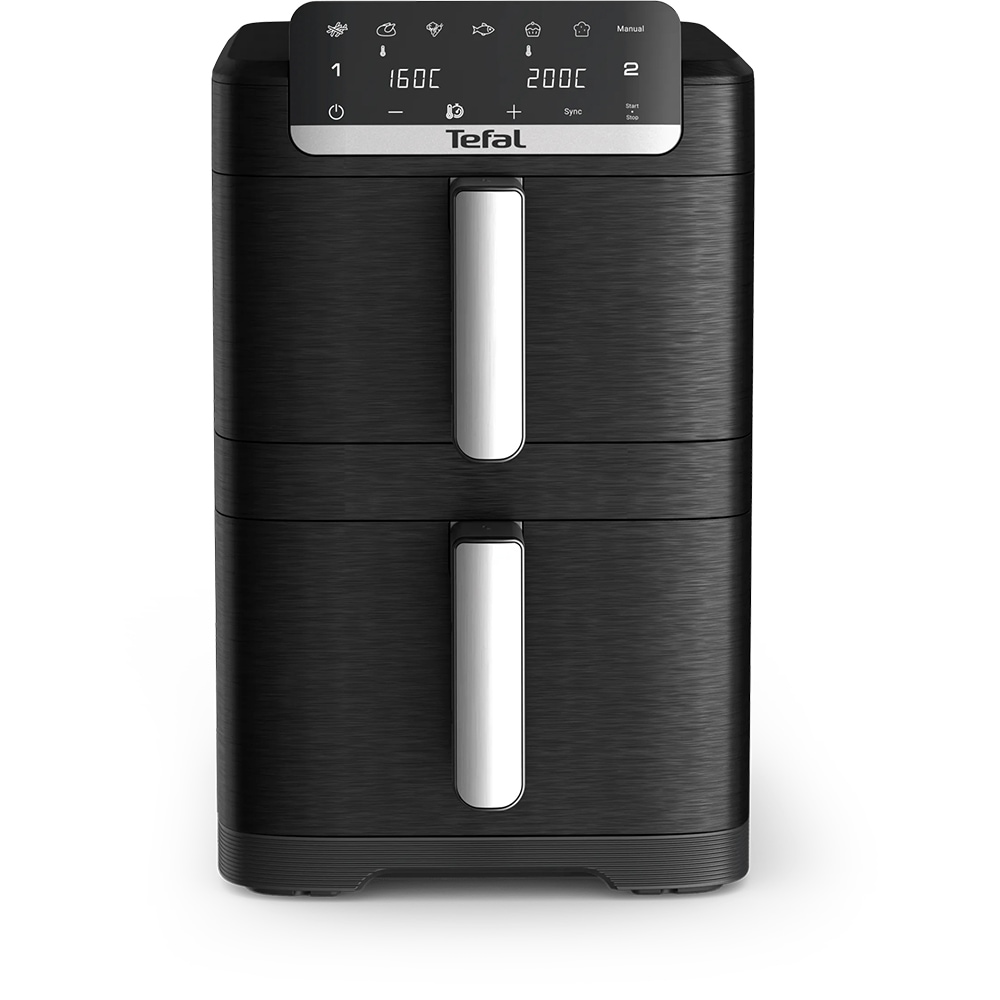 Friteuza cu aer cald dubla TEFAL Easy Fry Crispy Stack EY7568E0, 2.3kg, 10l, 2700W, negru