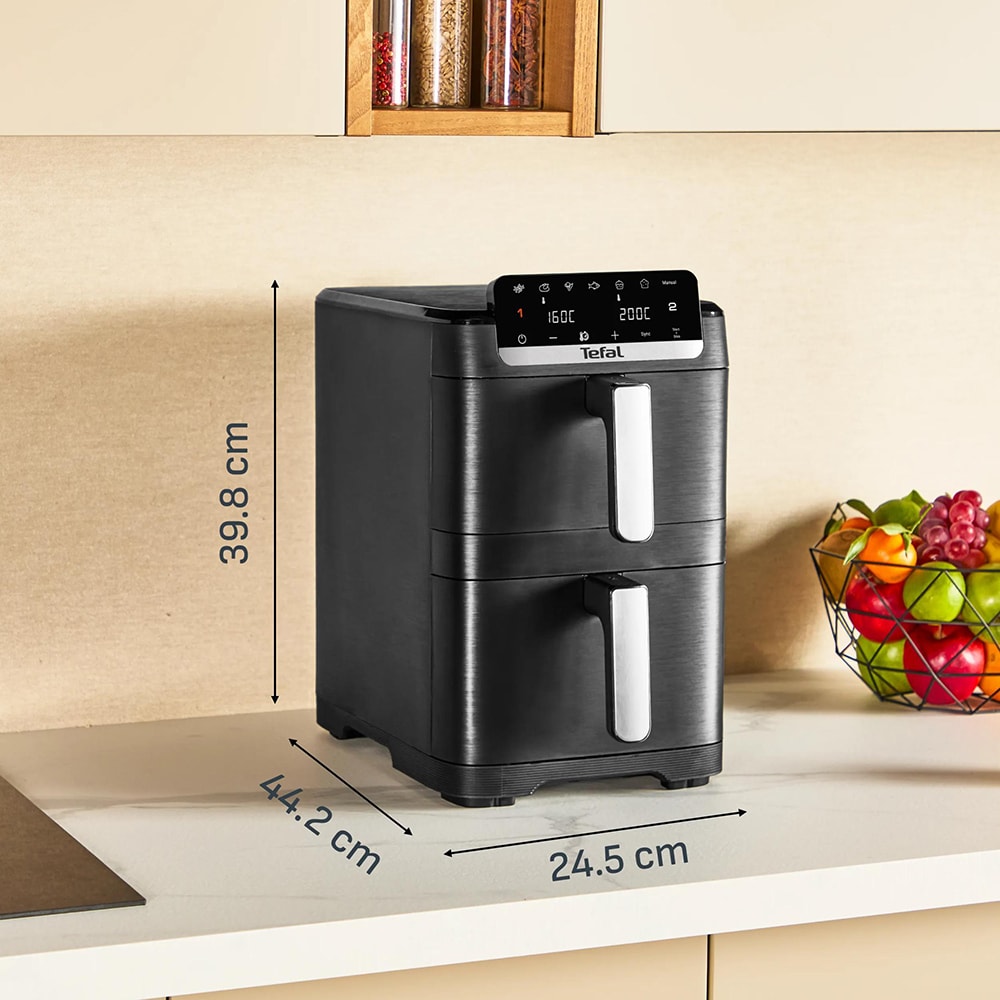 Friteuza cu aer cald dubla TEFAL Easy Fry Crispy Stack EY7568E0, 2.3kg, 10l, 2700W, negru