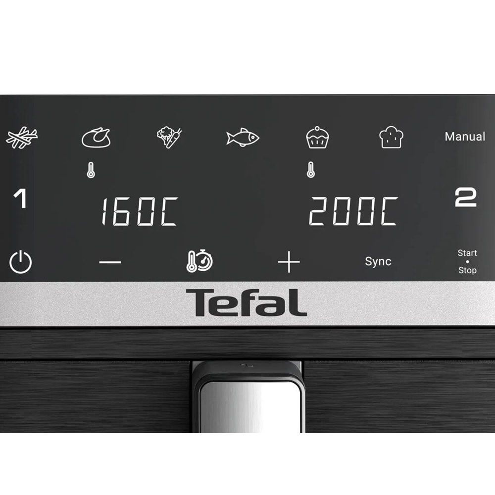 Friteuza cu aer cald dubla TEFAL Easy Fry Crispy Stack EY7568E0, 2.3kg, 10l, 2700W, negru