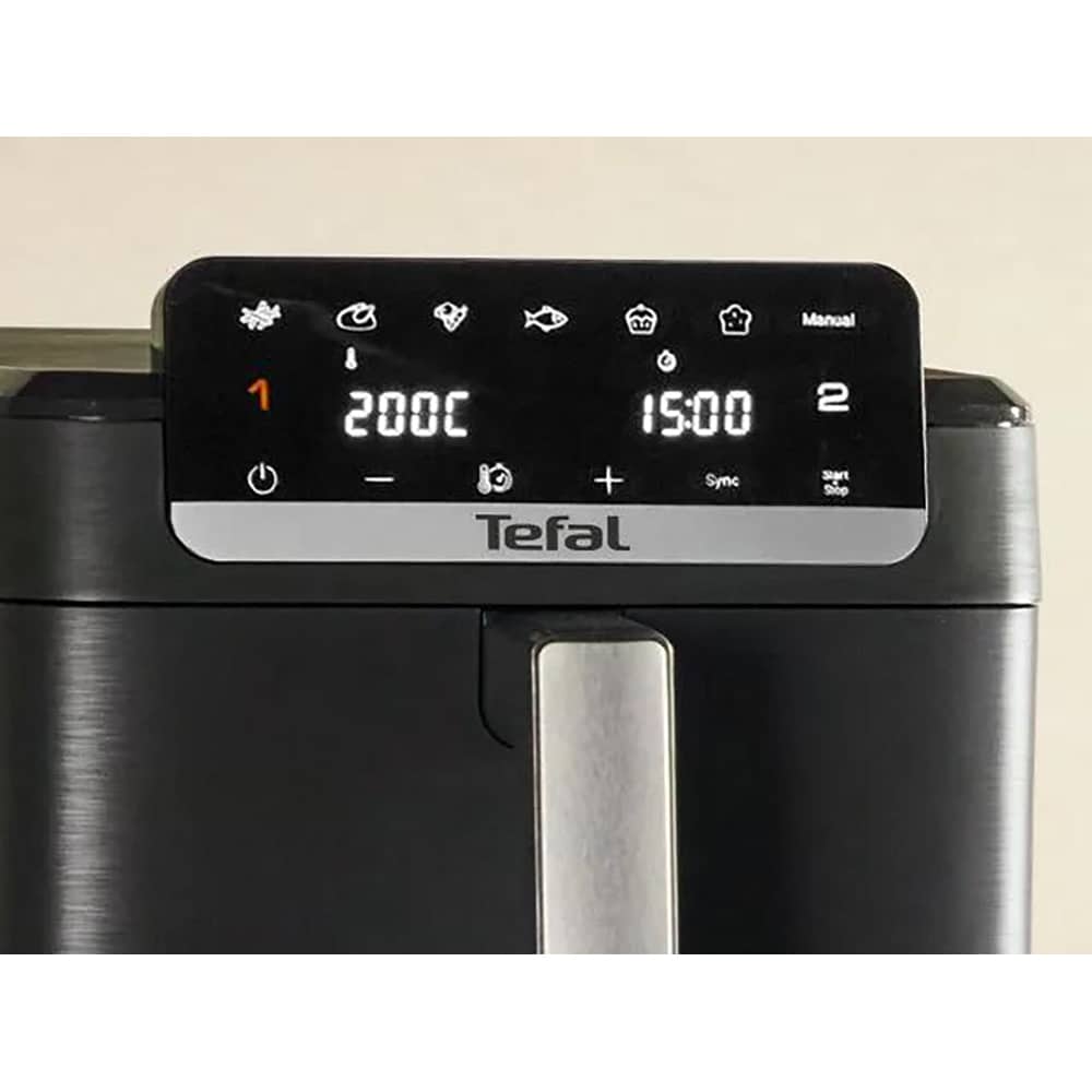 Friteuza cu aer cald dubla TEFAL Easy Fry Crispy Stack EY7568E0, 2.3kg, 10l, 2700W, negru
