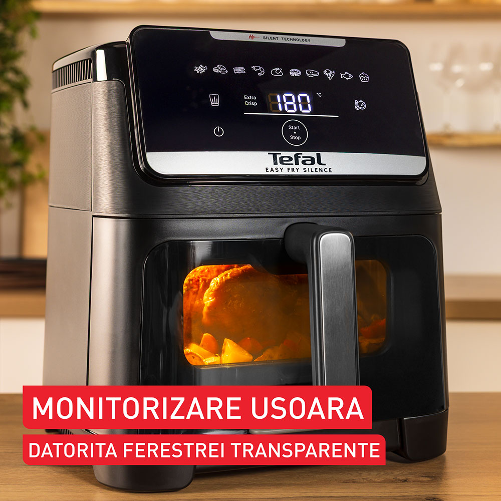 Friteuza cu aer cald TEFAL Easy Fry Silence EY8468E0, 2kg, 7l, 2000W, negru