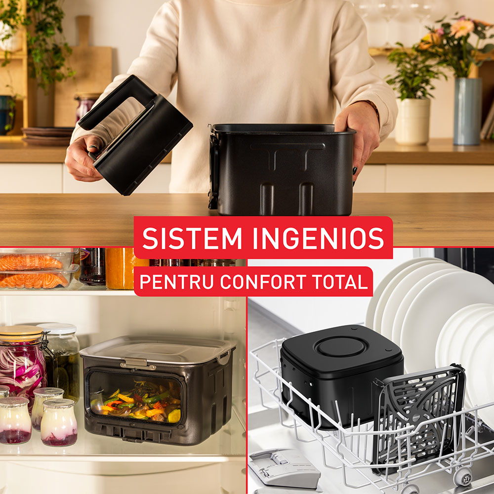 Friteuza cu aer cald TEFAL Easy Fry Silence EY8468E0, 2kg, 7l, 2000W, negru