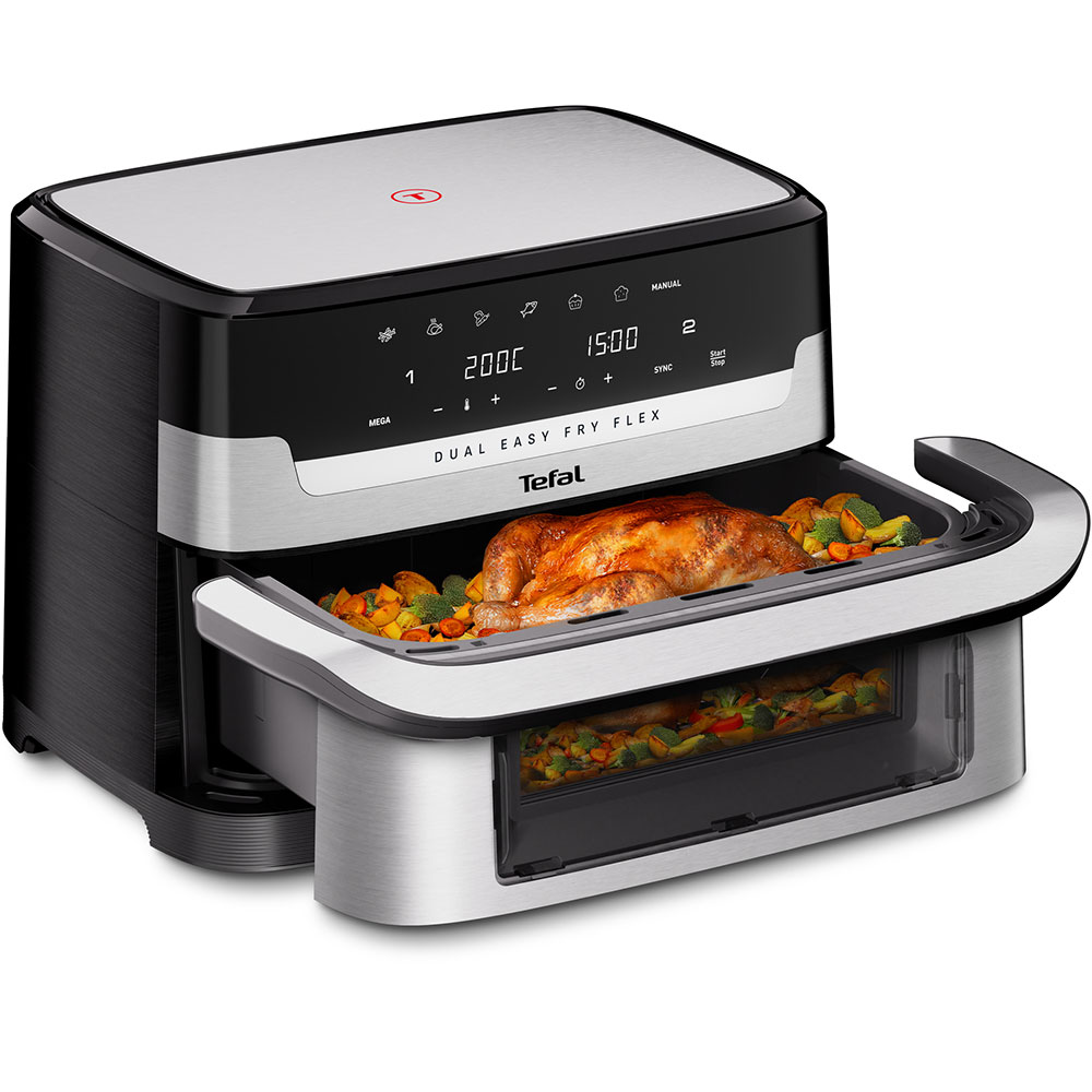 Friteuza cu aer cald TEFAL Dual Easy Fry Flex EY922DE0, 2.5kg, 9l,  2700W, argintiu-negru