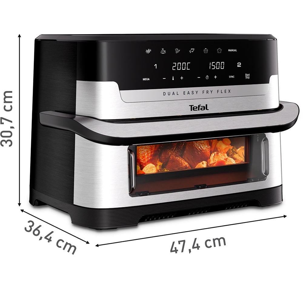 Friteuza cu aer cald TEFAL Dual Easy Fry Flex EY922DE0, 2.5kg, 9l,  2700W, argintiu-negru