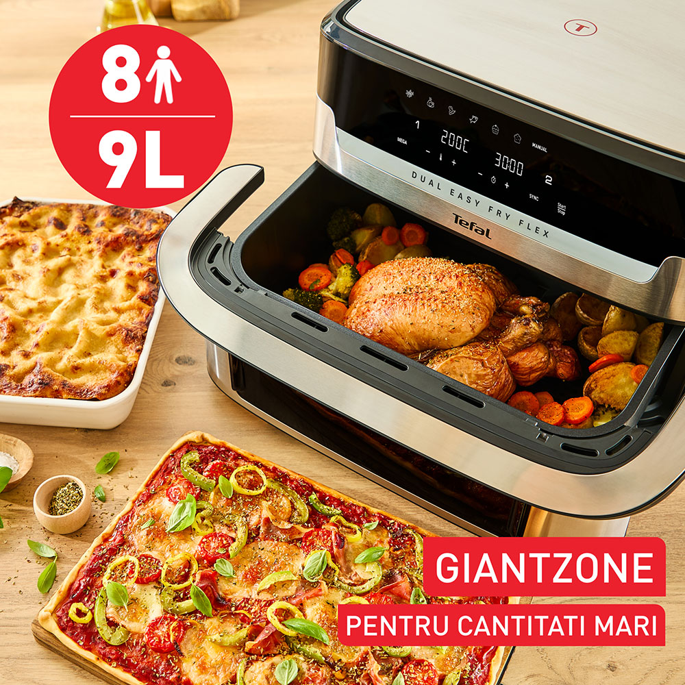 Friteuza cu aer cald TEFAL Dual Easy Fry Flex EY922DE0, 2.5kg, 9l,  2700W, argintiu-negru