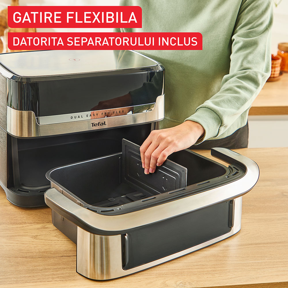 Friteuza cu aer cald TEFAL Dual Easy Fry Flex EY922DE0, 2.5kg, 9l,  2700W, argintiu-negru