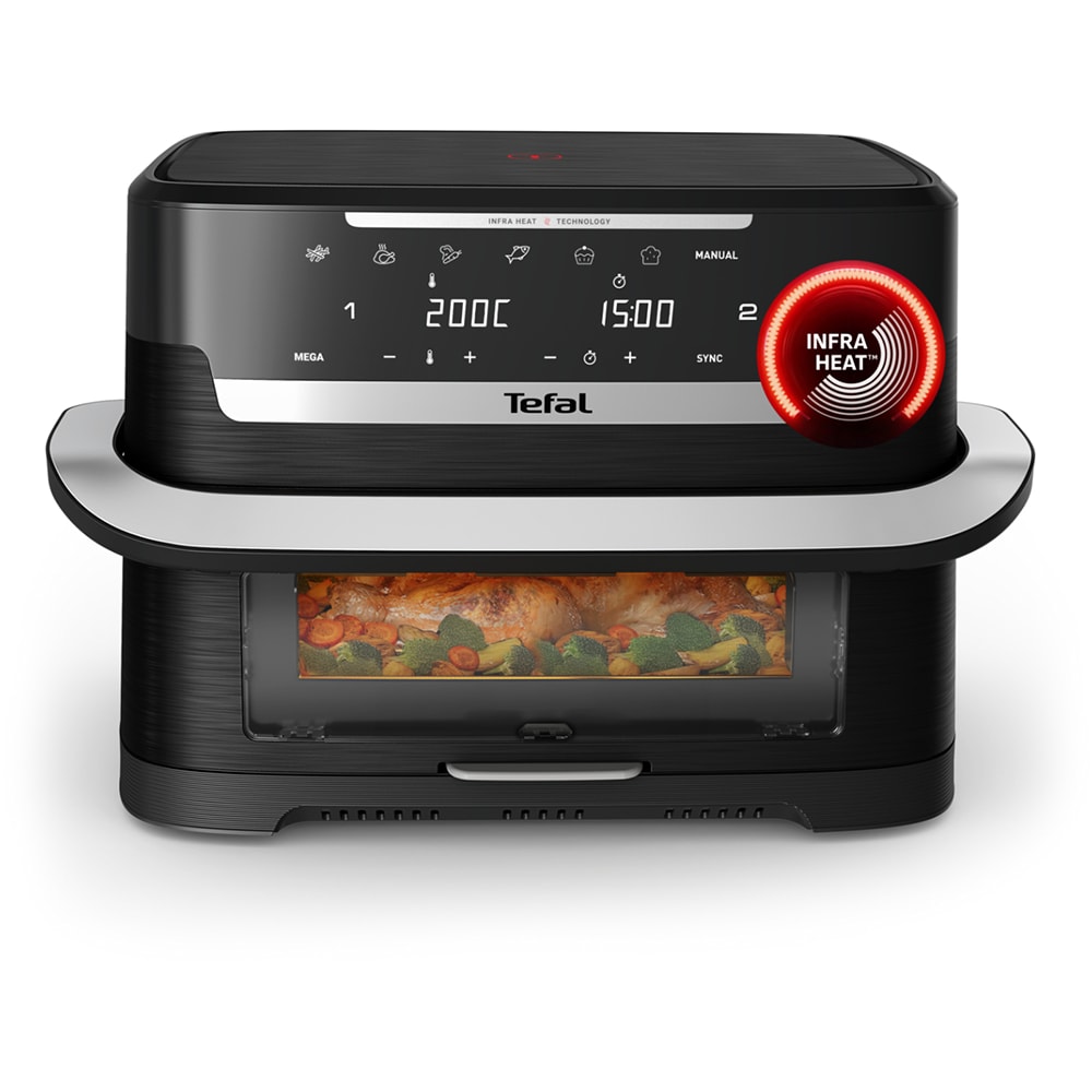 Friteuza cu aer cald dubla TEFAL Ever Fry Dual Flex EY9278E0, 9l, 2.5kg, 2700W, negru-argintiu