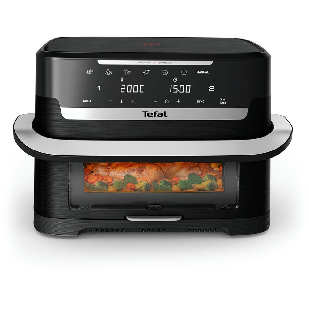 Friteuza cu aer cald dubla TEFAL Ever Fry Dual Flex EY9278E0, 9l, 2.5kg, 2700W, negru-argintiu