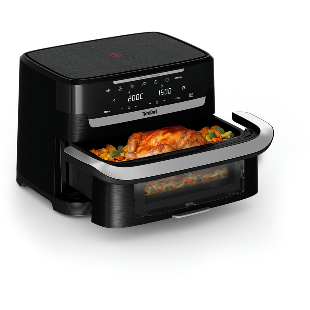 Friteuza cu aer cald dubla TEFAL Ever Fry Dual Flex EY9278E0, 9l, 2.5kg, 2700W, negru-argintiu