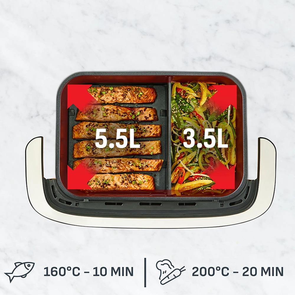Friteuza cu aer cald dubla TEFAL Ever Fry Dual Flex EY9278E0, 9l, 2.5kg, 2700W, negru-argintiu