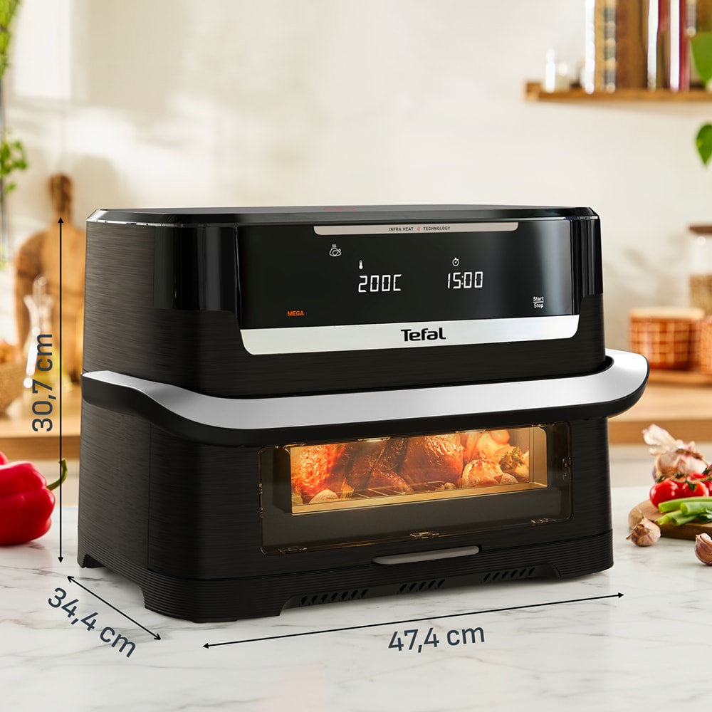 Friteuza cu aer cald dubla TEFAL Ever Fry Dual Flex EY9278E0, 9l, 2.5kg, 2700W, negru-argintiu