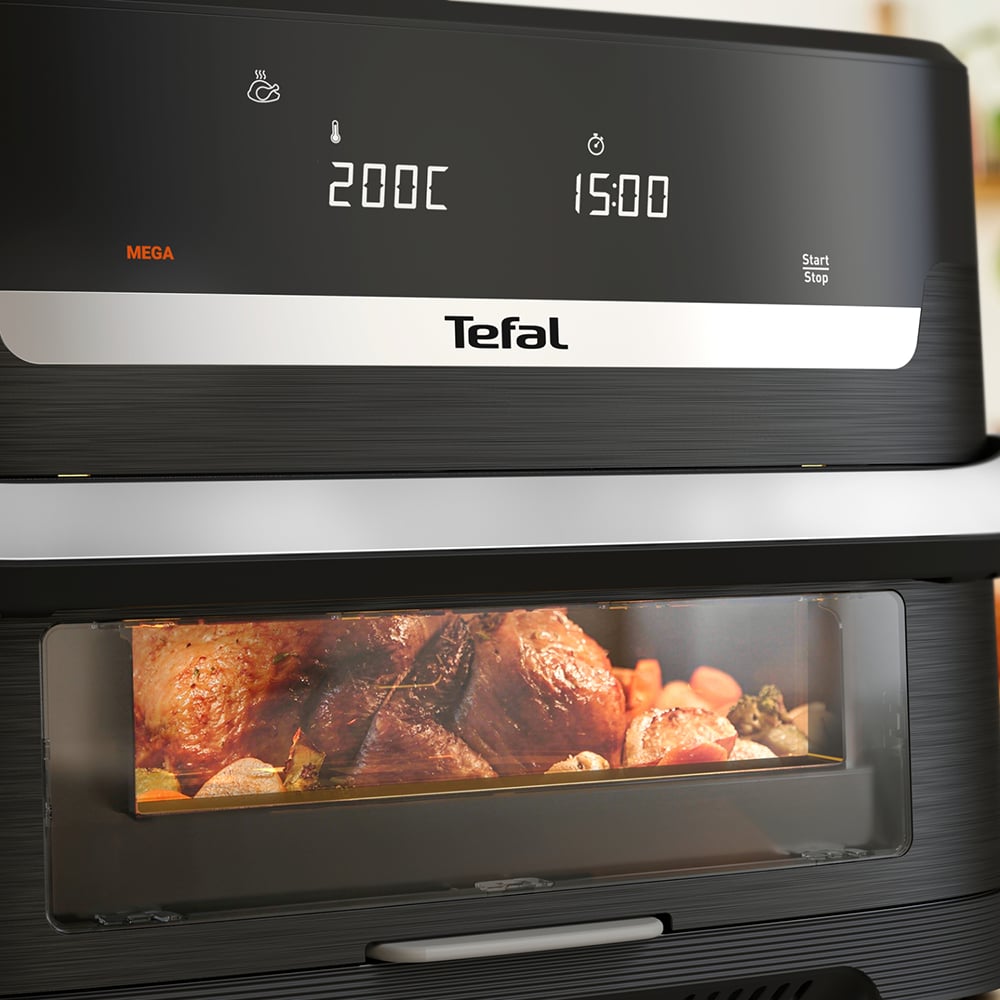 Friteuza cu aer cald dubla TEFAL Ever Fry Dual Flex EY9278E0, 9l, 2.5kg, 2700W, negru-argintiu