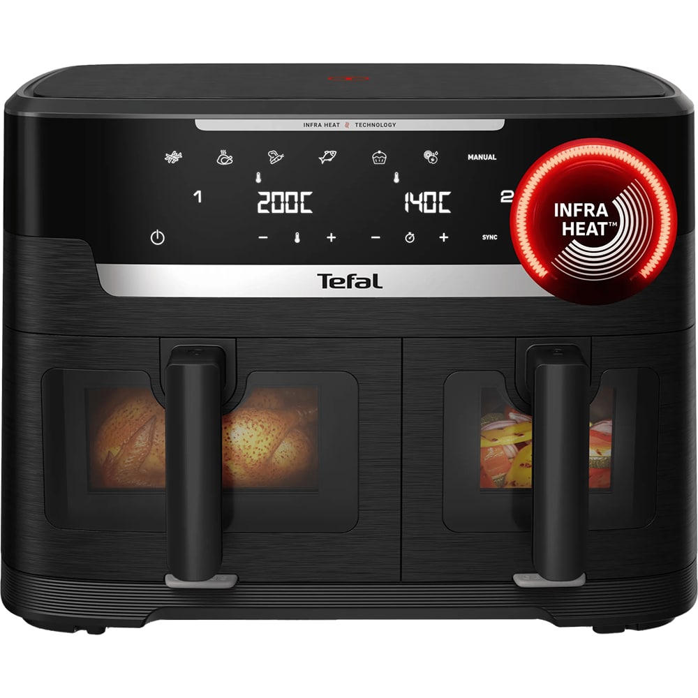 Friteuza cu aer cald dubla TEFAL Ever Fry XXL Dual EY9478E0, 11l, 2kg, 2700W, negru