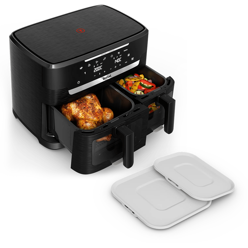 Friteuza cu aer cald dubla TEFAL Ever Fry XXL Dual EY9478E0, 11l, 2kg, 2700W, negru