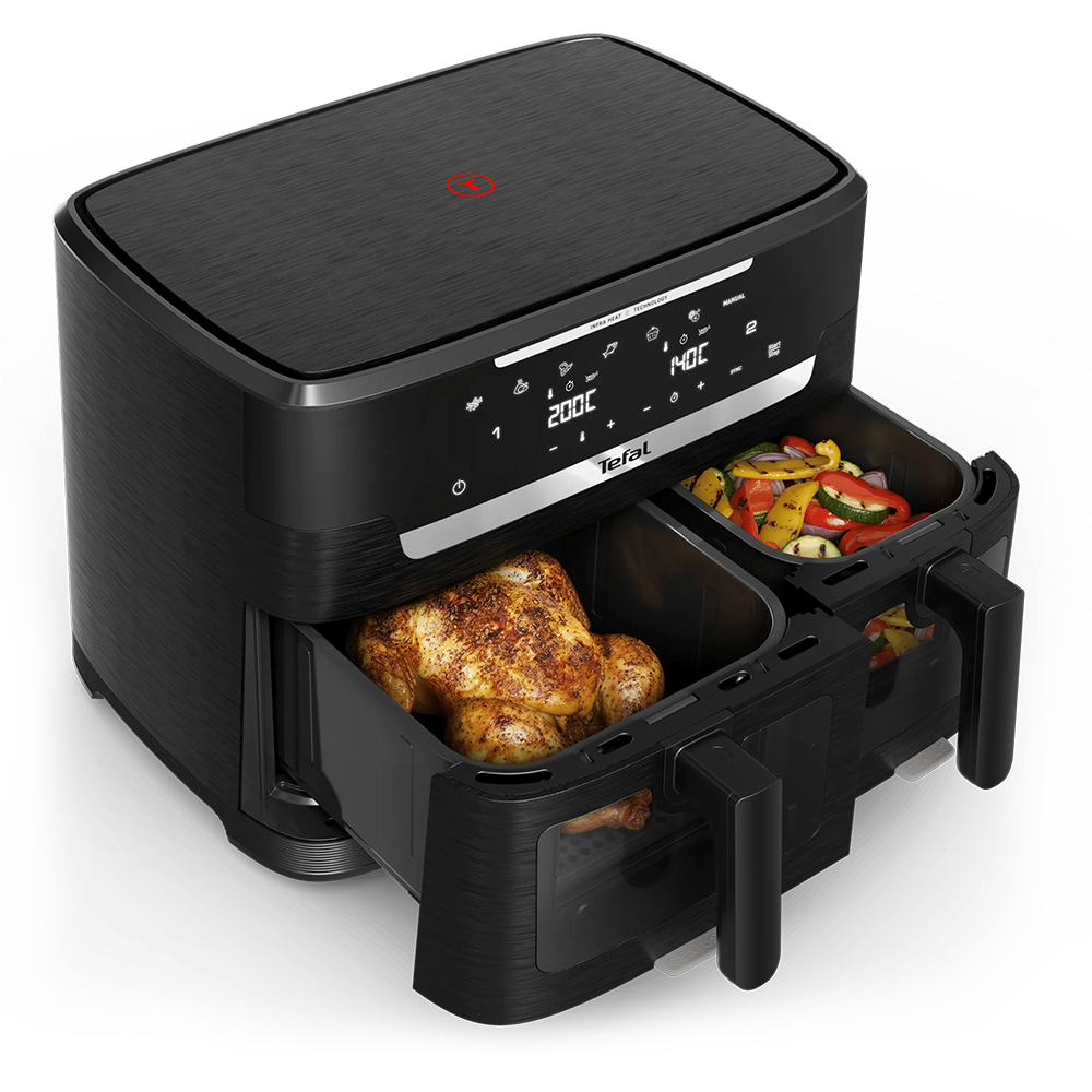 Friteuza cu aer cald dubla TEFAL Ever Fry XXL Dual EY9478E0, 11l, 2kg, 2700W, negru