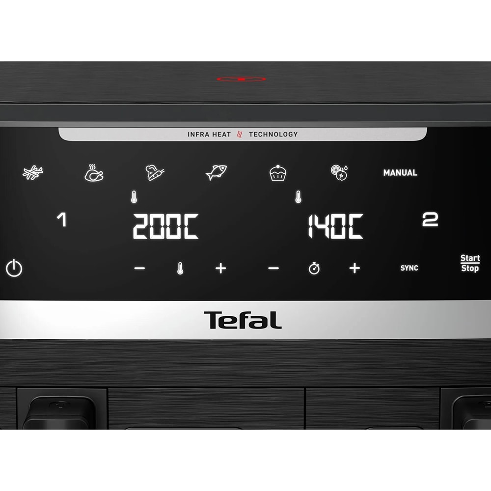 Friteuza cu aer cald dubla TEFAL Ever Fry XXL Dual EY9478E0, 11l, 2kg, 2700W, negru