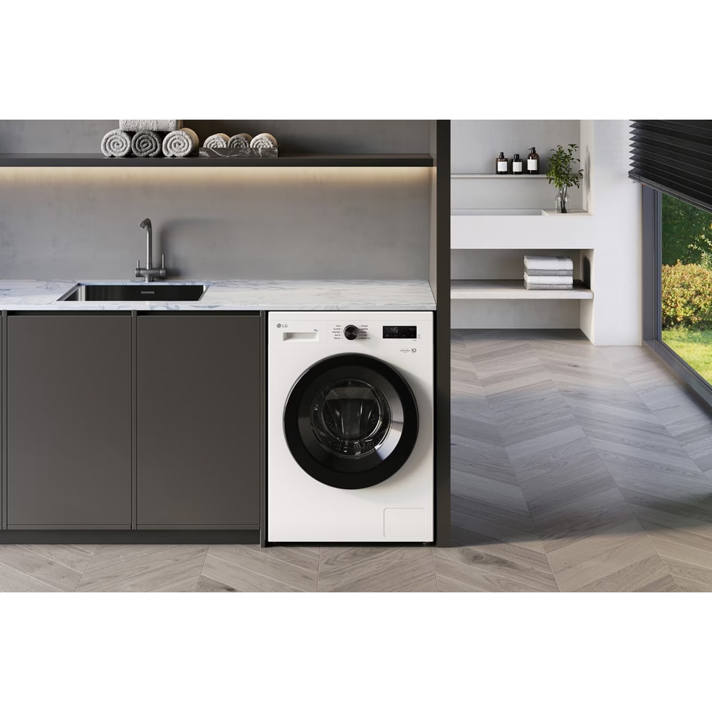 Masina de spalat rufe frontala LG F4X1009NWK, 6 Motion DD, Steam, 9 kg, 1400rpm, Clasa A, Wi-Fi, alb