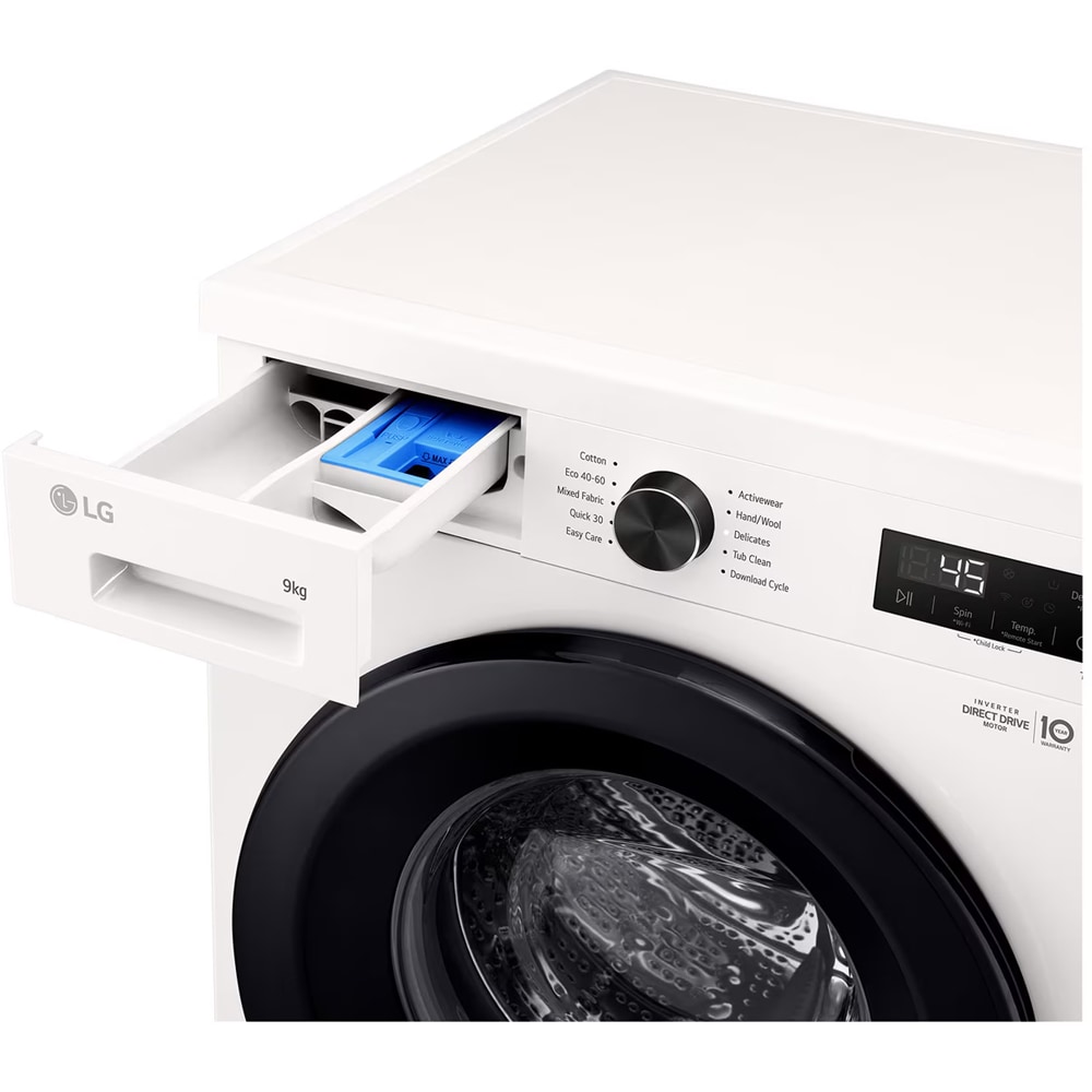 Masina de spalat rufe frontala LG F4X1009NWK, 6 Motion DD, Steam, 9 kg, 1400rpm, Clasa A, Wi-Fi, alb
