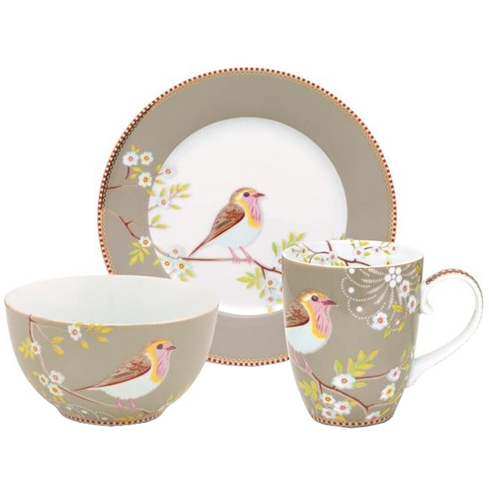 Set de masa PIP STUDIO Khaki Earlybird GDPIP1020107, 3 piese, portelan