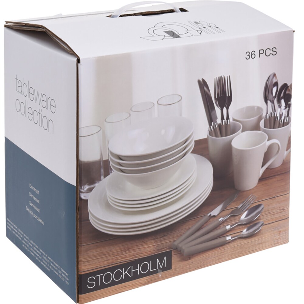 Set de masa EXCELLENT HOUSEWARE Q90000010, 36 piese, ceramica, alb