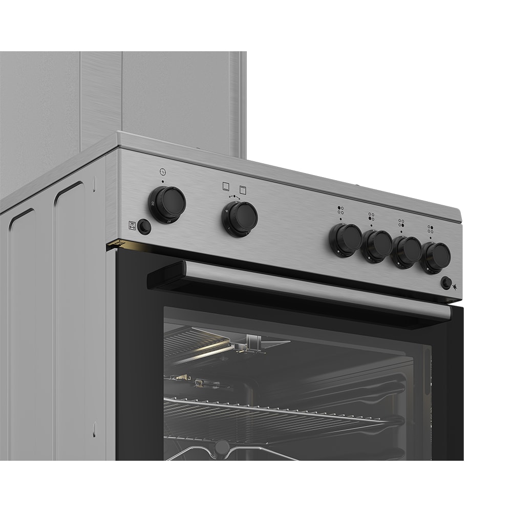 Aragaz BEKO FBSHT62111GX, 4 arzatoare, Gaz, L 60 cm, Grill, Rotisor, inox
