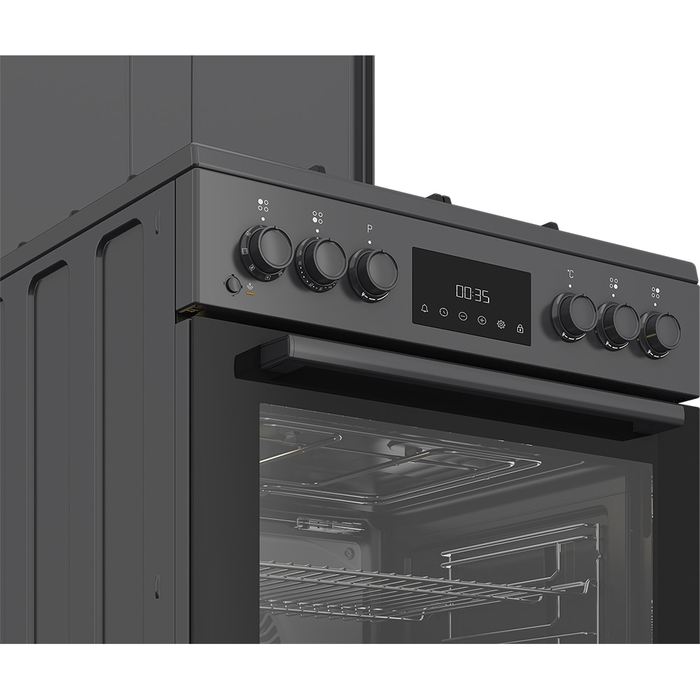 Aragaz BEKO FBSM62320SAC, 4 arzatoare, Gaz + Electric, L 60 cm, Grill, antracit