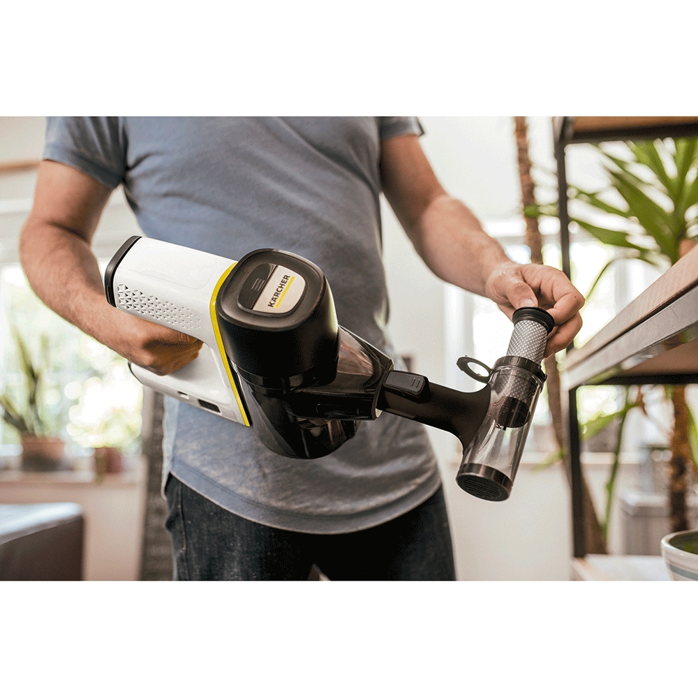 Aspirator vertical KARCHER VC 6 Cordless Ourfamily Extra, 0.8l, 25.2V, autonomie max 50 min, alb-negru