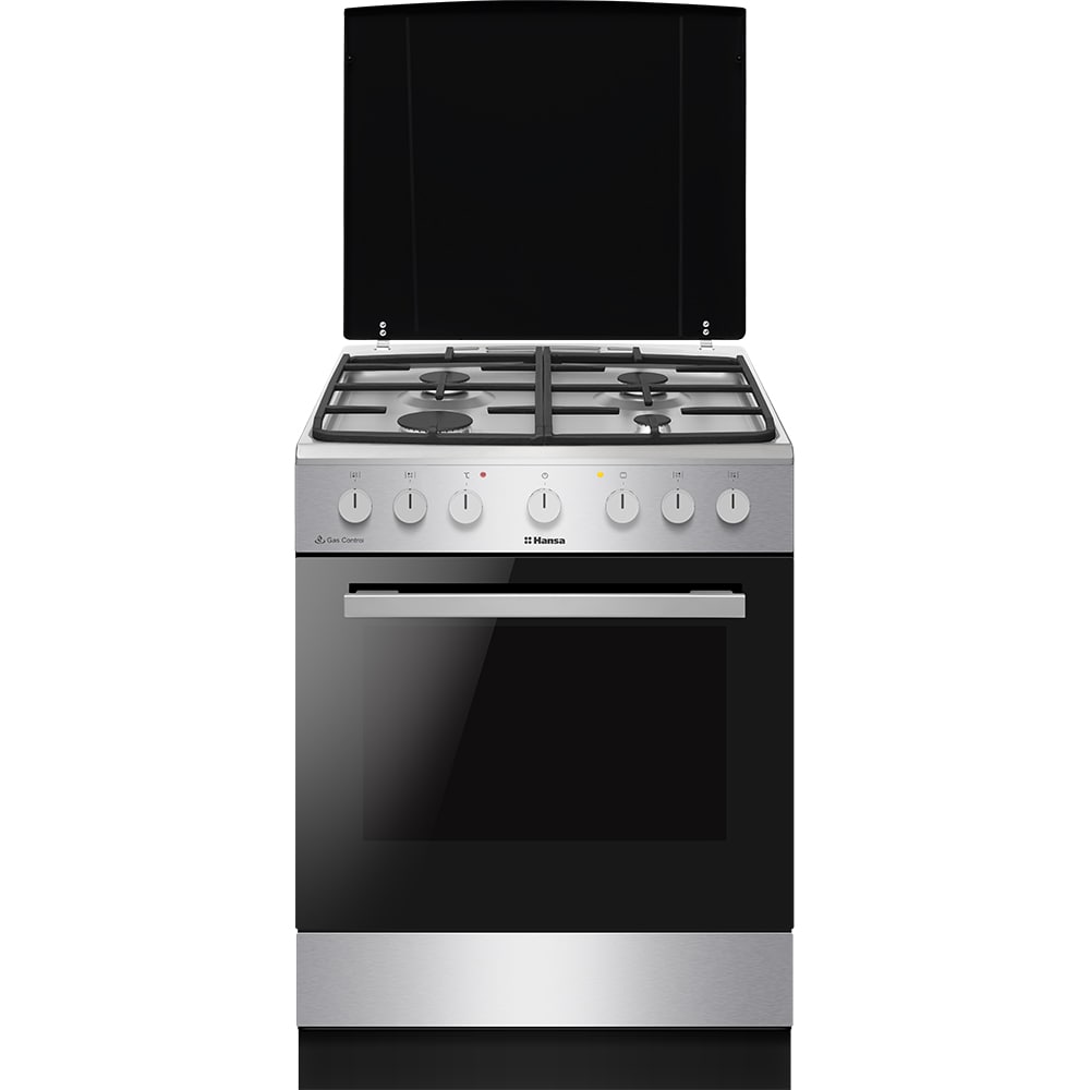 Aragaz HANSA FCMX681299, 4 arzatoare, Gaz + Electric, L 60 cm, Grill, inox
