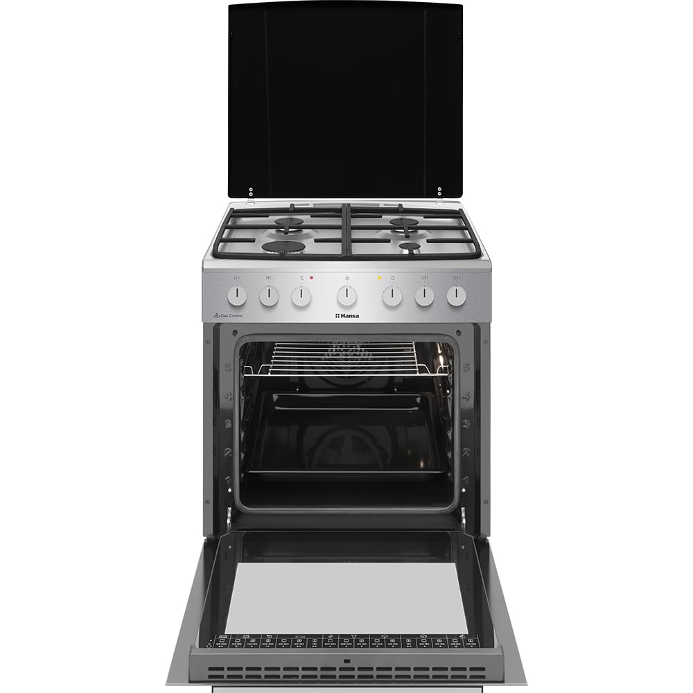 Aragaz HANSA FCMX681299, 4 arzatoare, Gaz + Electric, L 60 cm, Grill, inox