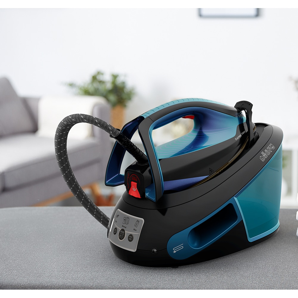 Statie de calcat TEFAL Express Vision SV8151E0, 2800W, 500g/min, 1800ml, talpa Durilium, albastru-negru
