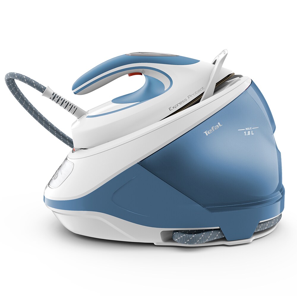 Statie de calcat TEFAL Express Protect SV9202E0, 2800W, 520g/min, 1800ml, talpa Durilium, alb-bleu
