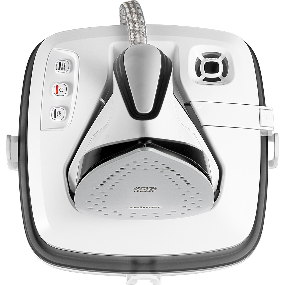 Statie de calcat ZELMER Pro Compact ZIS8402, 2400W, 400g/min, 1.6l, talpa Diamond 4D Ceramic, alb-negru