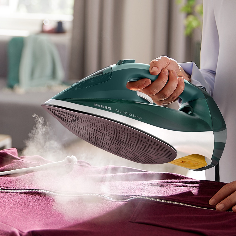 Fier de calcat PHILIPS Seria 7000 DST7031/70, 2800W, 250g/min, 300ml, talpa SteamGlide Plus, verde-alb