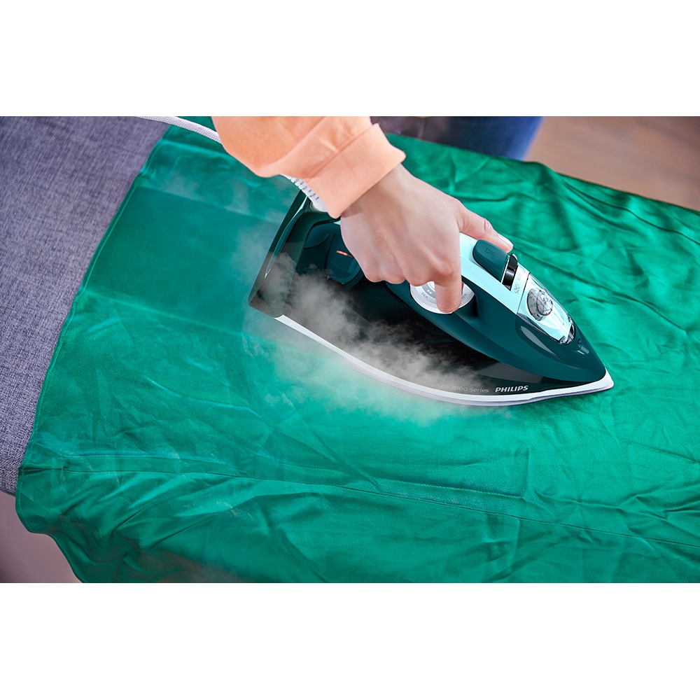 Fier de calcat PHILIPS Seria 7000 DST7031/70, 2800W, 250g/min, 300ml, talpa SteamGlide Plus, verde-alb