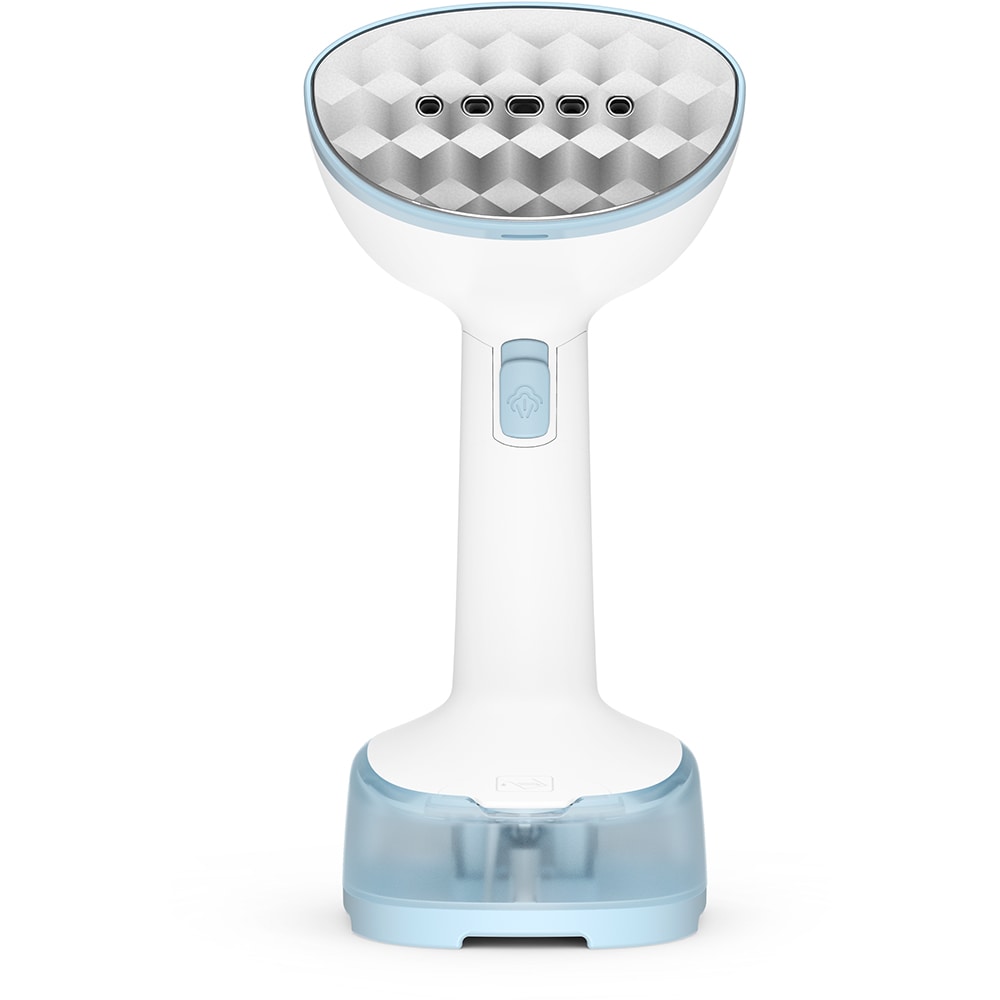 Aparat de calcat vertical TEFAL Access Steam Pocket DT3041E1, 1300W, talpa ceramica, alb-bleu