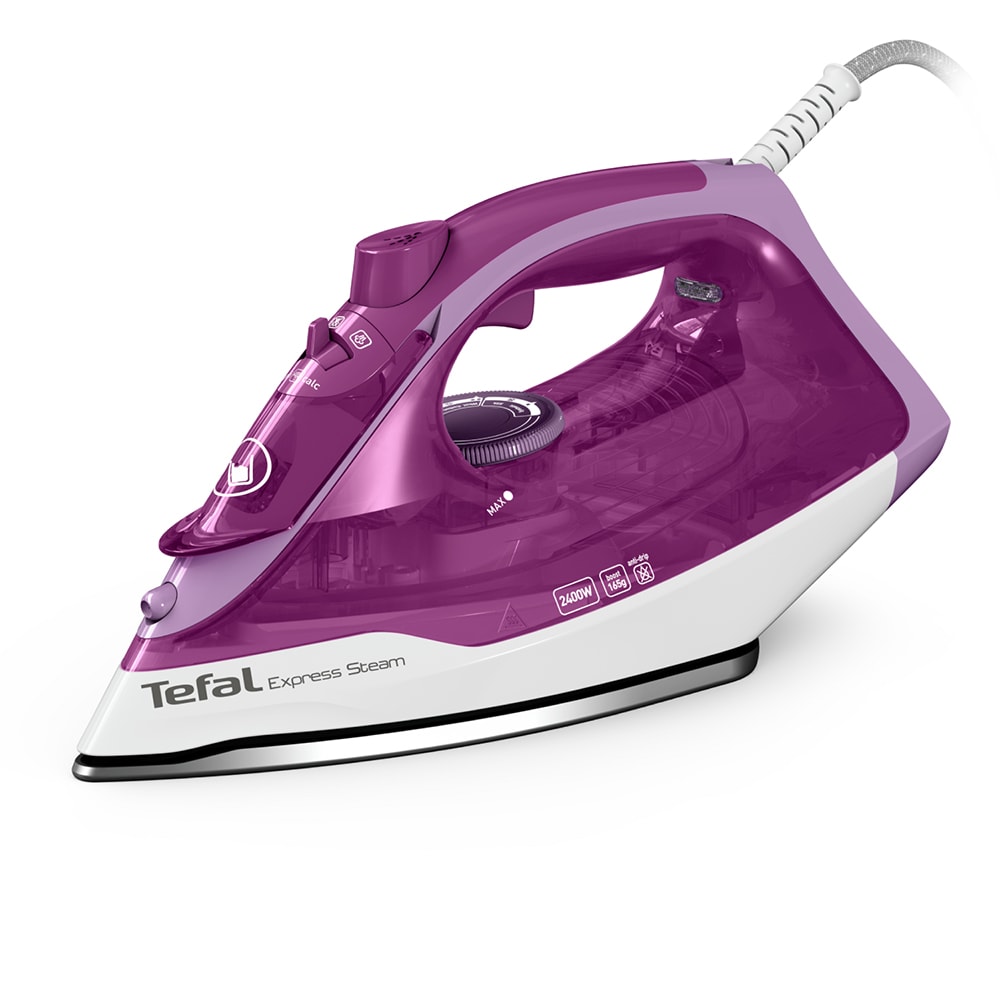 Fier de calcat TEFAL Express Steam FV2836, 2400W, 165g/min, 270ml, talpa ceramica, mov-alb