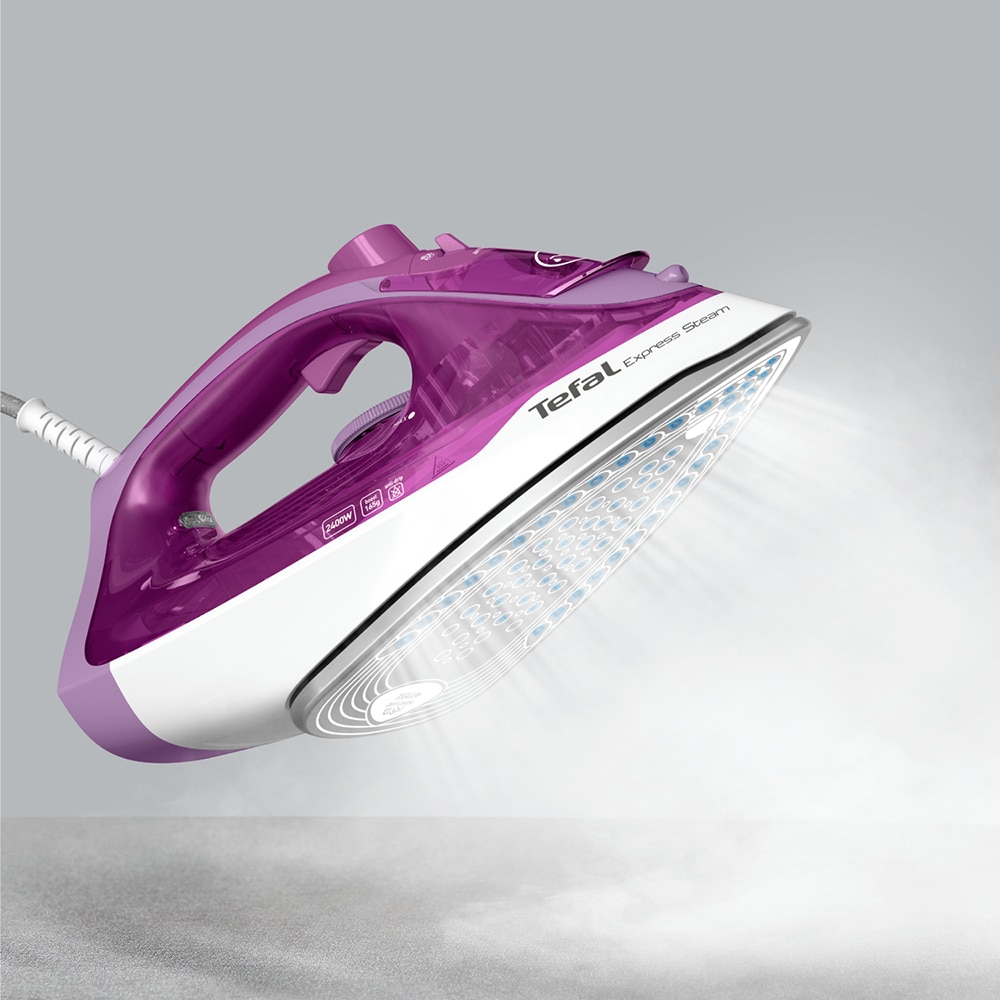 Fier de calcat TEFAL Express Steam FV2836, 2400W, 165g/min, 270ml, talpa ceramica, mov-alb