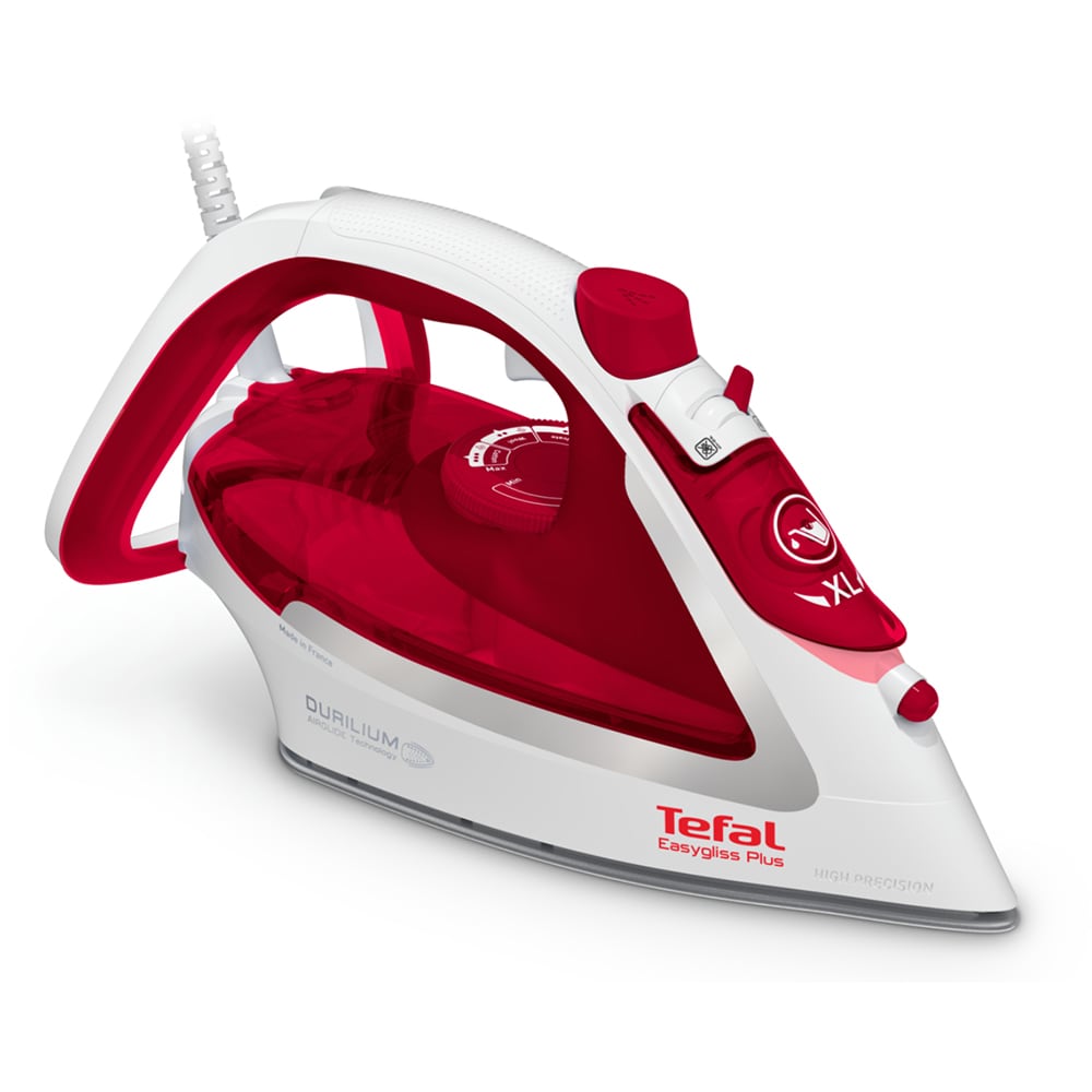 Fier de calcat TEFAL EasyGliss Plus FV5717E0, 2500W, 195g/min, 270ml, talpa Durilium AirGlide, alb-rosu