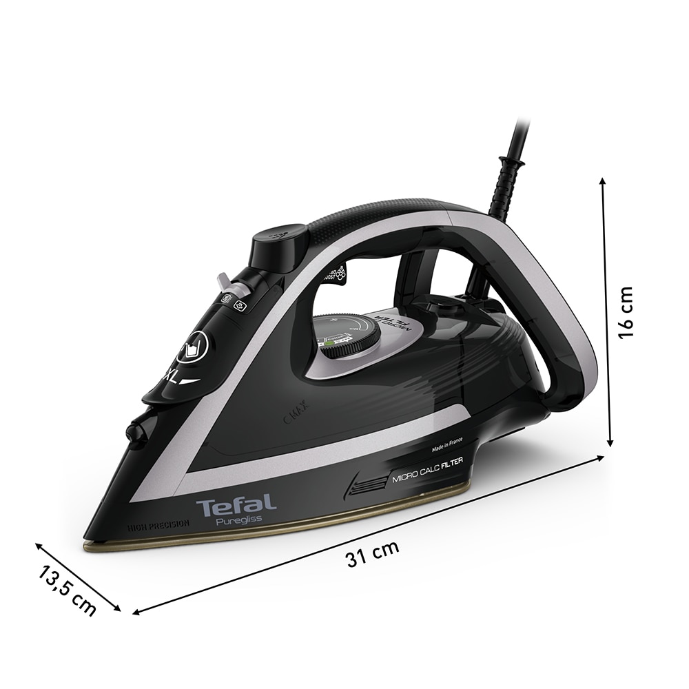 Fier de calcat TEFAL Puregliss FV8062E0, 3000W, 280g/min, 270ml, talpa Durilium AirGlide, negru-gri