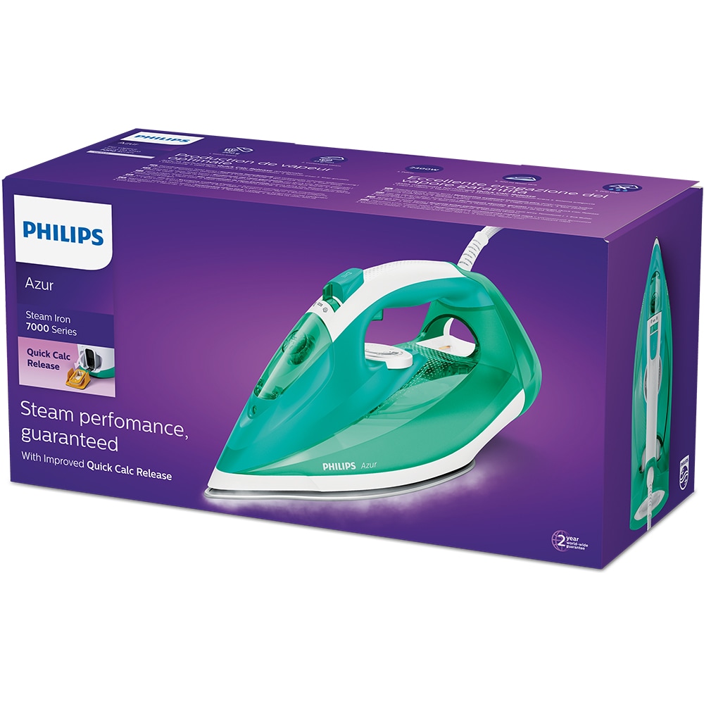 Fier de calcat PHILIPS Azur GC4537/70, 2400W, 200g/min, talpa SteamGlide, verde-alb