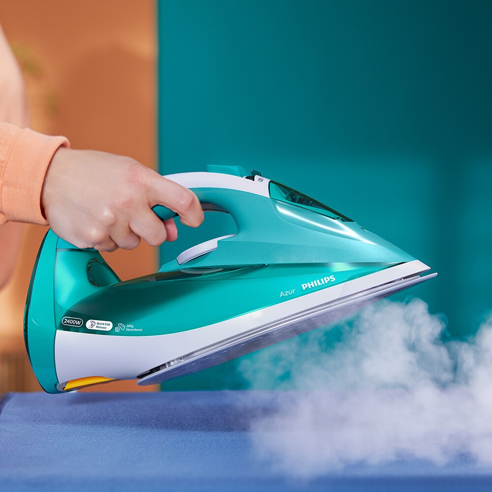 Fier de calcat PHILIPS Azur GC4537/70, 2400W, 200g/min, talpa SteamGlide, verde-alb