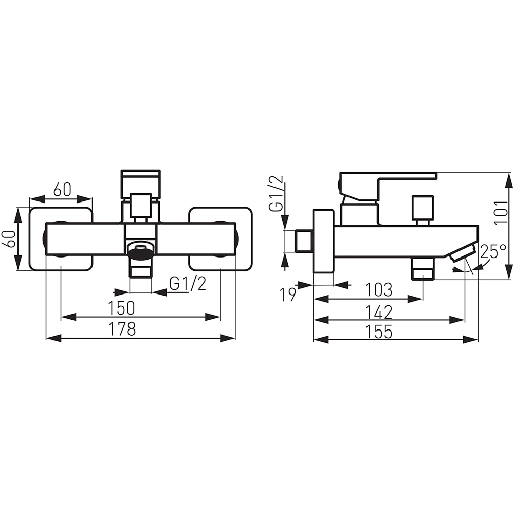 Baterie cada-dus FERRO Zicco BZI1BL, alama sanitara, negru