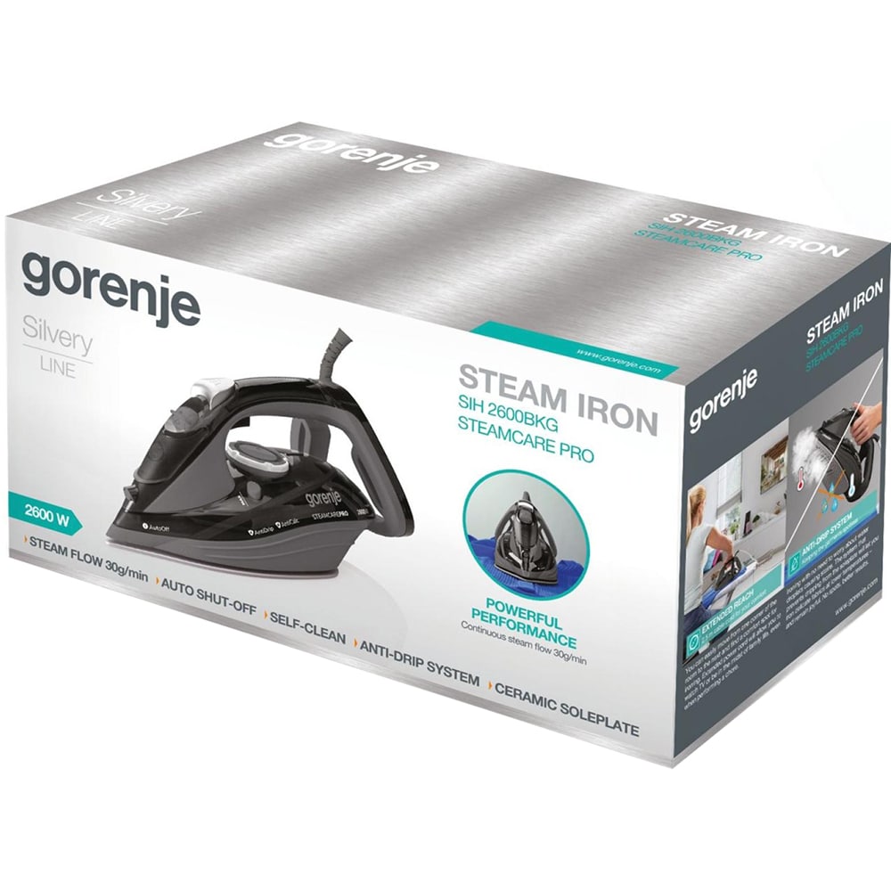 Fier de calcat GORENJE SIH2600BKG, 2600W, 95g/min, 350ml, talpa ceramica, negru